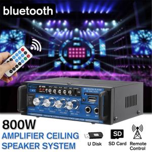 Original 800W Bluetooth Home Amplifier with Remote Control HIFI Stereo Subwoofer Radio Power Amplifier 220V 12V 6.5 inch Dual Channel Home Theater Audio Sound System Professional AMP for CD DVD MP3 iPhone Phone Theater PA System (Eu Plug)
