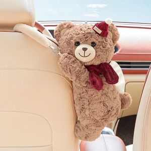 Cute Cartoon Bear Cub Hanging Car Tissue Holder High-End Pull-Out Napkin Dispenser Decorative Auto Interior Organizer