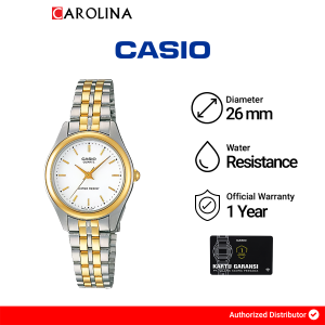 Jam Tangan Wanita Casio General LTP-1129G-7A Analog White Dial Dual Tone Stainless Steel Band