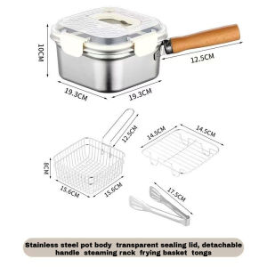 4L large capacity frying pot stainless steel stainless steel with pot pot pot pot cooking pot Deep fryer 油炸鍋