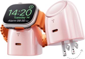 TORRAS Flasheye 2-in-1 45W GaN USB-C Charger for WatchiPhone W-White Foldable Compact Wall Charger Block for Travel and Bedside Fast Charging for iPhone Watch iPad and AirPods Warm White