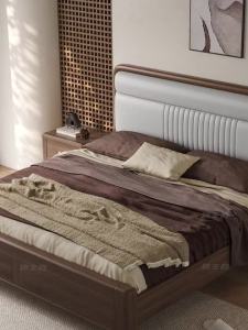 Black Walnut Solid Wood Bed Double Bed Modern Simple High Storage Soft Bag Soft Cushion Bed