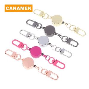 【CANAMEK】 21MM Anti-theft Metal Easy-to-pull Buckle Rope Retractable Key Holder Elastic Keychain Sporty Retractable Key Ring Nurse Parts
