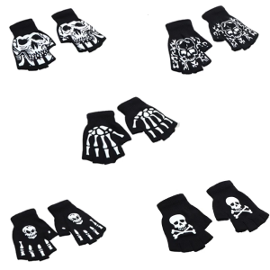 Knit Plush Gloves With Skeleton Halloween Perfect For Everyday Warmth Soft Furry Hand Covering Teenager Gift