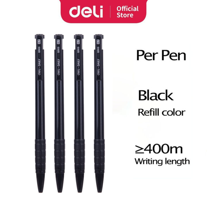 Deli Pen EQ00320 Retractable Ballpoint Pen Dry Fast Black Ball Point