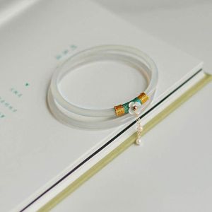 YOCKY Elegant Charm Minimalism Girls Flower Wedding Jewelry Hetian Stone Bracelet Women Bangles Chinese Style Jewelry Antique Bracelet