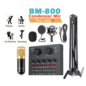 BM800 V8 Microphone Recording Studio Equipment Mic Kit Wt Adjustable Mic Vocal Audio Stereo Live Broadcast Sound Card Live Webcast for Live Broadcast/Chatting/Singing Recording