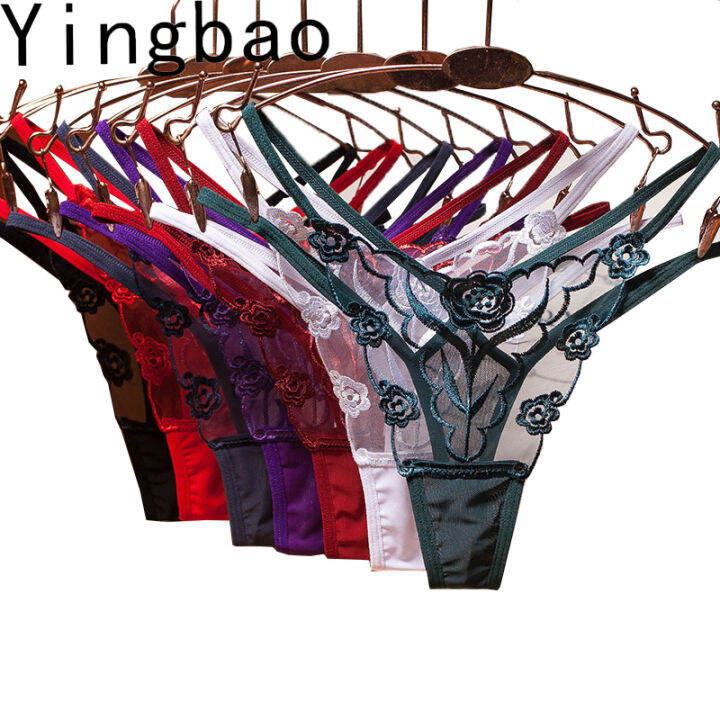 Yingbao Underwear Plus Size Sexy Lace Underwear Woman G String See Through Mesh Embroidered