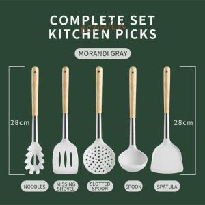 Ecowin 5pcs Cooking Tools Set Non-stick Spatula/Spoon/Colander Multipurpose Food Grade Silicone High Heat Resistance Kitchen Utensils