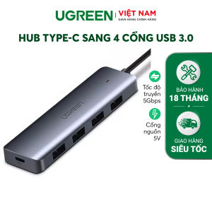 Hub mở rộng USB/Type C sang 4 cổng USB 3.0 UGREEN CM219| Hỗ trợ cổng nguồn Micro USB | Tốc độ truyền tải 5Gbps | Bảo hành 18 tháng 1 đổi 1 | 50979 70336 50985