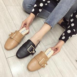 Dép Sục Lười Phiên Bản Hàn Quốc Thương Hiệu MANXIXI Giày Da Dép Bệt Giày Màu Nâu Mơ Đen Dành Cho Nữ (Cỡ 35-41)