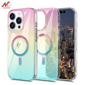 For Magsafe 17 16Pro Max Case Luxury Glitter Laser Case for iPhone 15 Pro Max 16 Plus 11 12 13 14 Pro Wireless Charging Cover