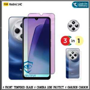Paket 3in1 Tempered Glass Blue Light REDMI 14C 4G A3 4G 13C 4G 13 4G 12 12C A2 A1 Anti Radiasi + Camera + Garskin