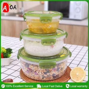 Fresh-keeping Box Plastic Lunch Box Refrigerator Storage Box Sealed Round Transparent with Lid Set