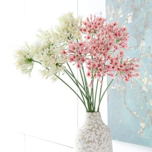 LUXELU Giả mạo Cành hoa Agapanthus 75cm Long Branch Hoa nhân tạo Sang trọng Nhựa Hoa sen giả Trang trí nhà cửa