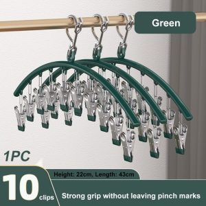1pcs 10clips Stainless Steel Hangers with Clips Hanging Closet Organizer Space Saving Clothes Hangers and Pegs