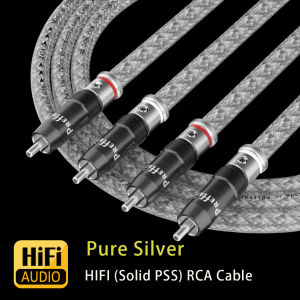 Pair 99.998% Pure Silver RCA Cable HiFi Audio Interconnect Solid Pure Silver Core Wire Self locked Silver-Plated RCA Plug Silver