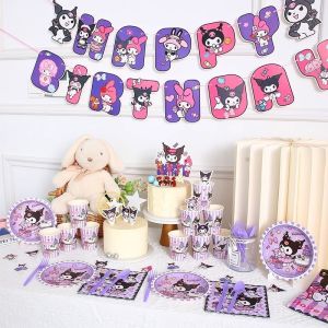 Sanrio Kuromi Kawaii Festival Theme Disposable Tablecloths Girls Children Birthday Layout Party Dessert Table Decoration