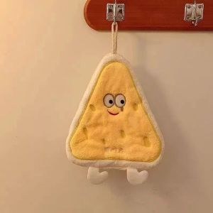 Anglebabylife Cute Hand Towel Bread Cheese Shape Hanging Towel Children Kids Bathing Towels Coral Fleece Handkerchiefs Absorbent Wipe Cloth