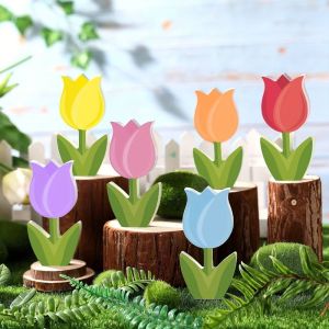 CUNXIN 6Pcs Double-Sided Tulip Layered Tray Decoration Multi-Seasonal Candy Color Plastic Floral Decoration Cute Cartoon Tulip Ornament Set for Mothers Day