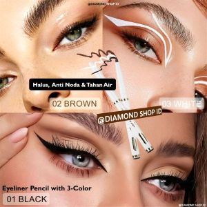 Termurah !!! Eyeliner Pensil Waterproof 3-Color Putar / Eyeliner Anti Air dan Tahan Lama Bentuk Eyeliner Pencil Tahan Air Bukan Eyeliner Kuas Pelengkap Mascara Waterproof / Pencil Eyeliner Pensil Black Stamp Eyeliner Young and Beauty Cokelat Hitam Putih