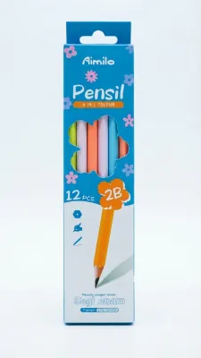 (1 PACK / 12 PCS) AIMILO PENSIL 2B SEGI ENAM / PENSIL UJIAN & MENULIS ESTETIK PASTEL