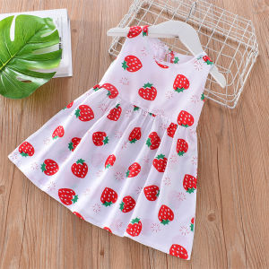 1-6 Years Kids Girl Dress Summer Little Girl Holiday Party Clothes Sleeveless Strawberries Print Toddler Baby Girl Princess Party Dresses