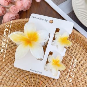 3Pcs Colorful Hawaiian Plumeria Flower Hair Clip for Women Girl Hibiscus Flower Hair Claw Clips Summer Beach Barrettes Accessories