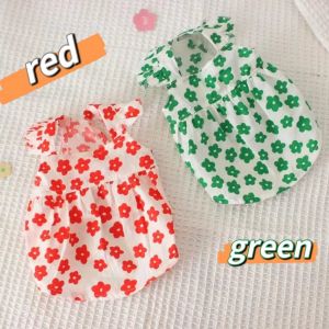 DY Loving Summer Pet Dress Floral Cotton Linen Sling Ruffle Cat Dress Breathable Thin Shihtu Female Ladylike Skirt