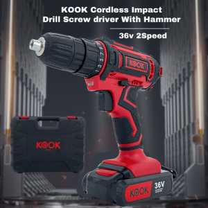 KOOK Cordless Drill Screwdriver With 36v 2 Speed Rechargeable Drill (Red) KK-RD2136R 电钻