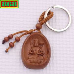 Móc chia khóa Phật Hư không tạng gỗ đào móc chìa khóa Phật bản mênh