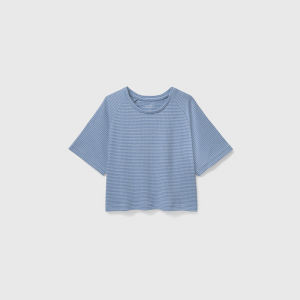 Oxwhite Women Ribbed Raglan Stripe Cropped Top