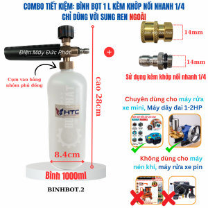Bình tạo bọt tuyết 330ML1L bình bọt gắn súnɡ phun xịt rửa xe ren ngoài máy xịt rửa xe áp lực cao