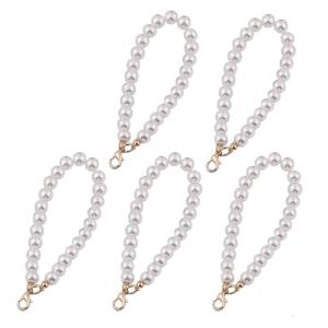 5 Pcs Faux Pearl Wristlet Chain Strap Keychain Fashionable Hand Wrist Lanyard White Pearls Lanyard for Purse Keys Decor