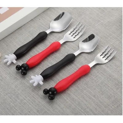 Stainless Steel Set Peralatan Makan Anak Mini Hadiah Anak Sendok Garpu Anak Kartun Import