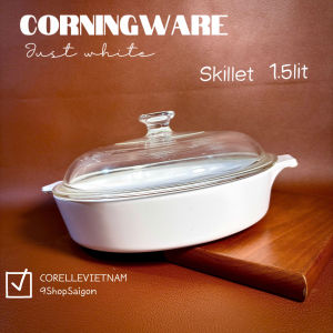 [Hiếm] CorningWare - White - Full 01 Chảo/ Nồi Tròn Bằng Thuỷ Tinh Vitrelle Chịu Sốc Nhiệt