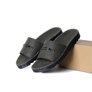 Dép da nam da bò sáp đế răng cưa đúc nguyên khối may xuyên đế MÃ SÃN PHẨM -X-02 ĐEN