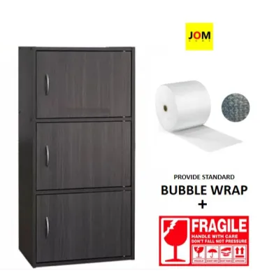 [JH] 3 Tier Storage Cabinet With 3 Doors - Dark Brown
