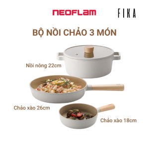 [Hàng chính hãng] Bộ 3 món nồi chảo Neoflam Fika Hàn Quốc (Gồm: 01 nồi nông 22cm 02 chảo sâu 18 26cm). Hàng có sẵn giao ngay