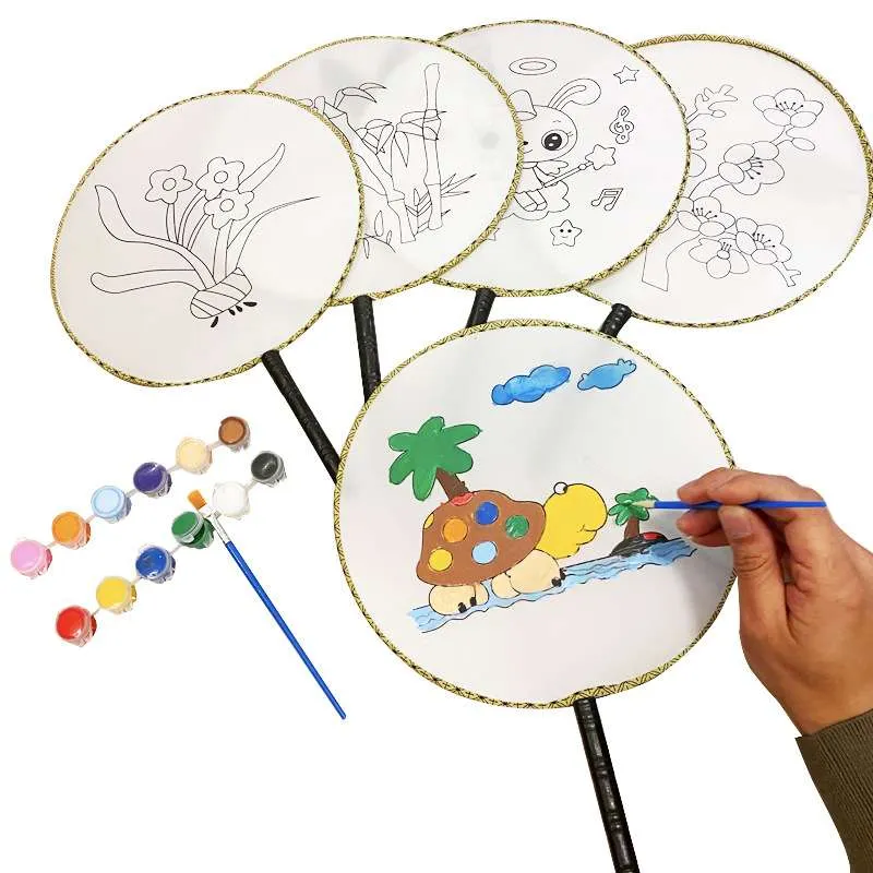 3 Sets DIY Painting Round Hand Fan Blank Drawing Fan Kids Graffiti Toy -  Walmart.com