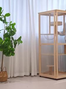 UrbanSpace SG- Extra-large villa-style cat house solid wood enclosed integrated climbing cage for indoor cats