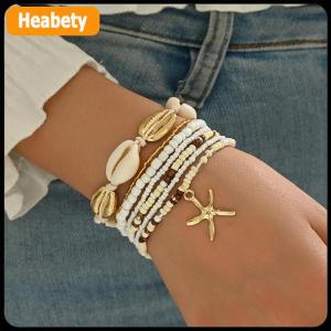 【2-3 days delivery】 7Pcs Bohemian Style Starfish Shell Hand Woven Bracelet For Women Girls Fashion Beaded Bracelet Summer Beach Vacation Accessories