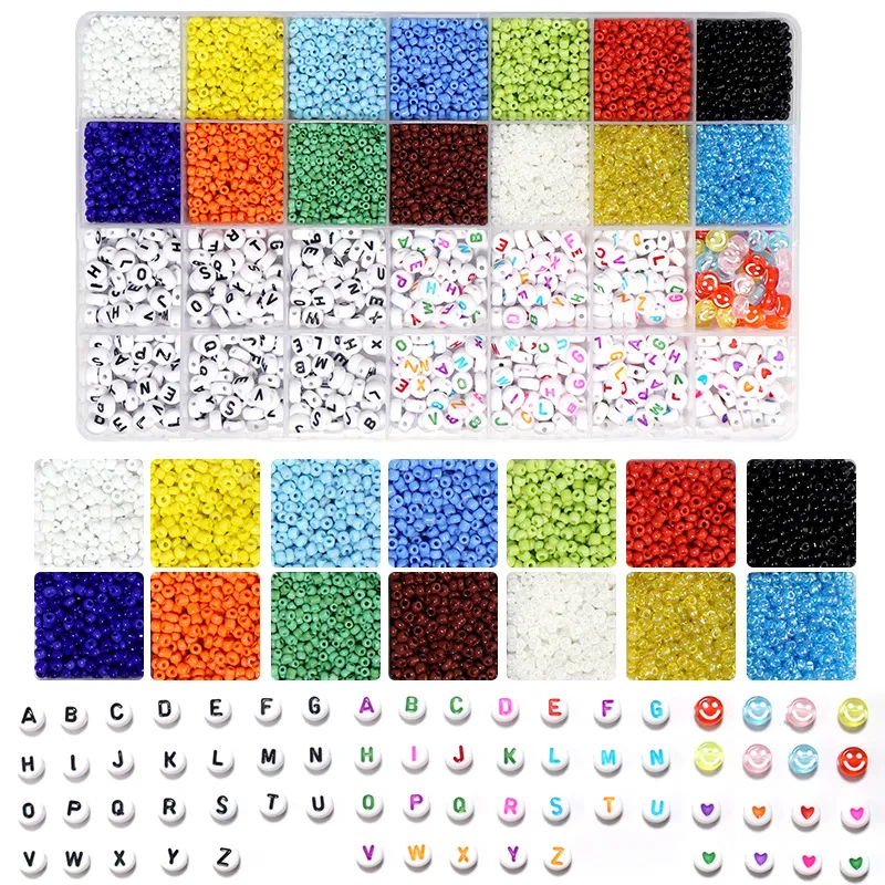5000 Beads Set 3mm Glass Seed Beads Letter Beads and Heart shaped Beads for  Name Bracelet Jewelry Making and Crafts