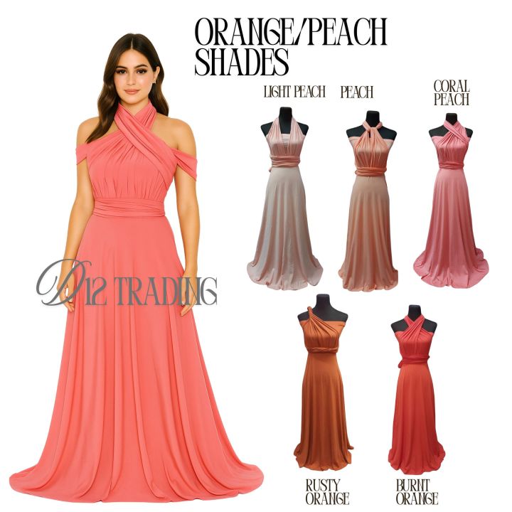 D12Trading Infinity Dress Bridesmaid ORANGE PEACH Shades All