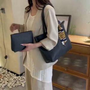 High quality PU Leather 2in1 Tote bag large capacity shoulder bag office bag with scarf for women 7130