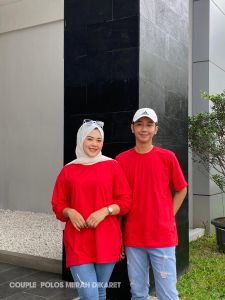 Aldira Kaos Couple Polos Merah Putih Lengan Serut Terbaru2024 / Kaos Polos / Baju Polos