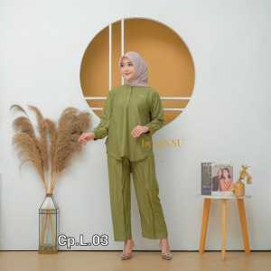 Khalisa Baju Setelan One Set Wanita Kekinian Polo Linen