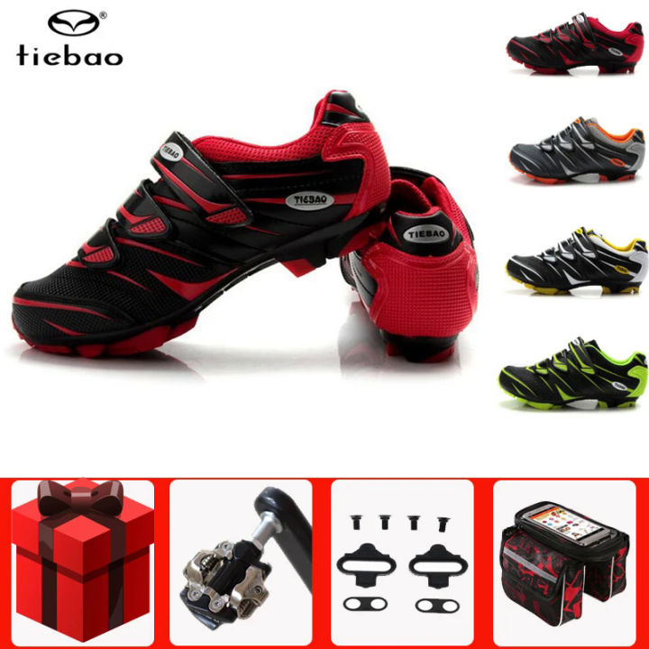 Tiebao MTB cycling shoes SPD cleat pedal set professional outdoor athletic  racing bike shoes self-locking bicycle shoes sneakers Lazada PH