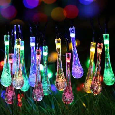 MAS GOODS Solar String Lights Christmas Star/Snowflake/Lantern/water drop 20/30/50/100LED Outdoor Waterproof Patio Light For Garden Wedding Party Decorations Bulb Strip Lighting Wreath Xmas Tree New Year Home Decor
