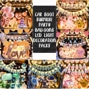 5 Styles Car Boot Trunk Surprise Happy Birthday Love Balloons LED Lights Decoration Pack Party Balloon Set Romantic Valentines Day Marriage Proposal Propose Wedding Anniversary